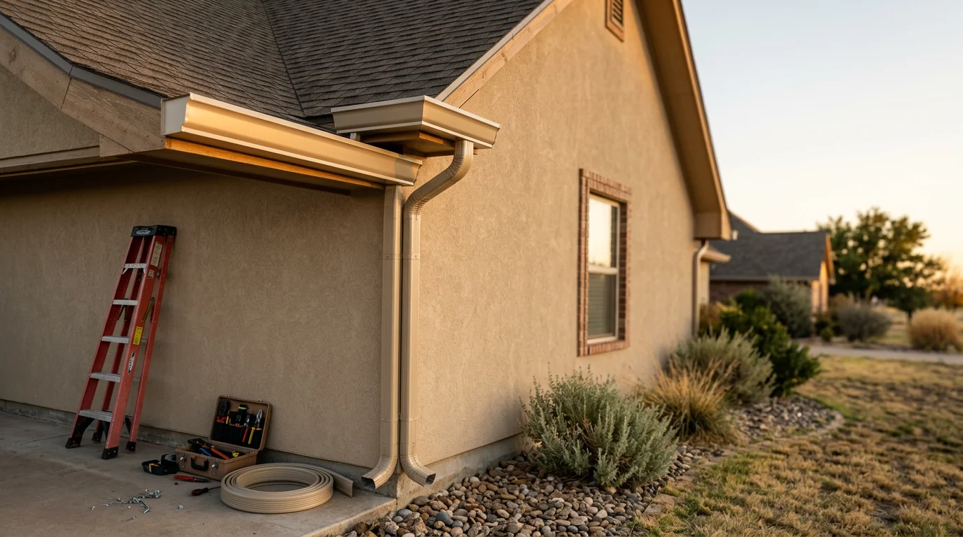 Seamless gutter installation on a residential home in Amarillo